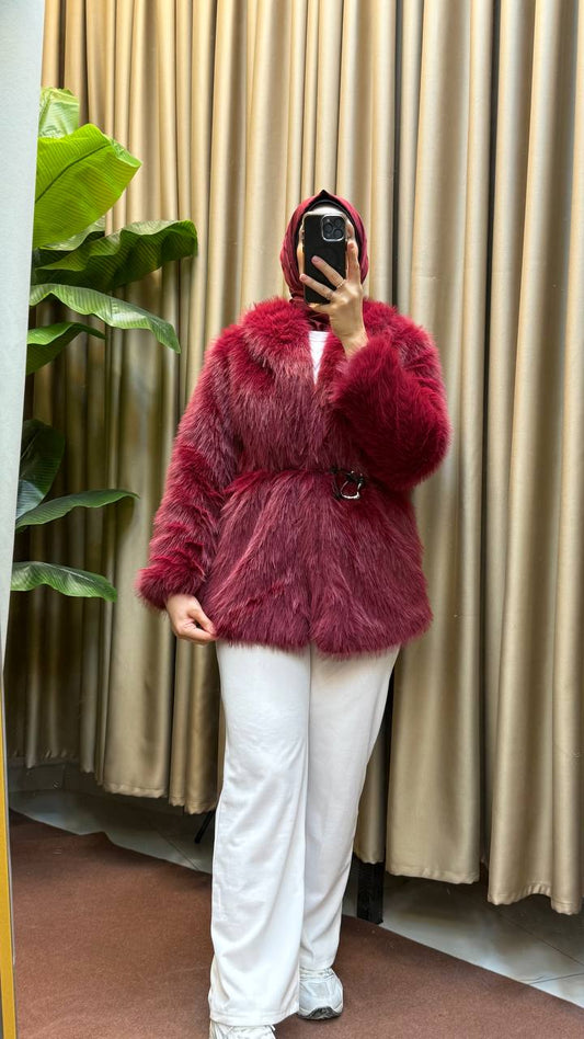 Luxury Faux Fur Belted Coat – Elegant & Warm Winter Outerwear